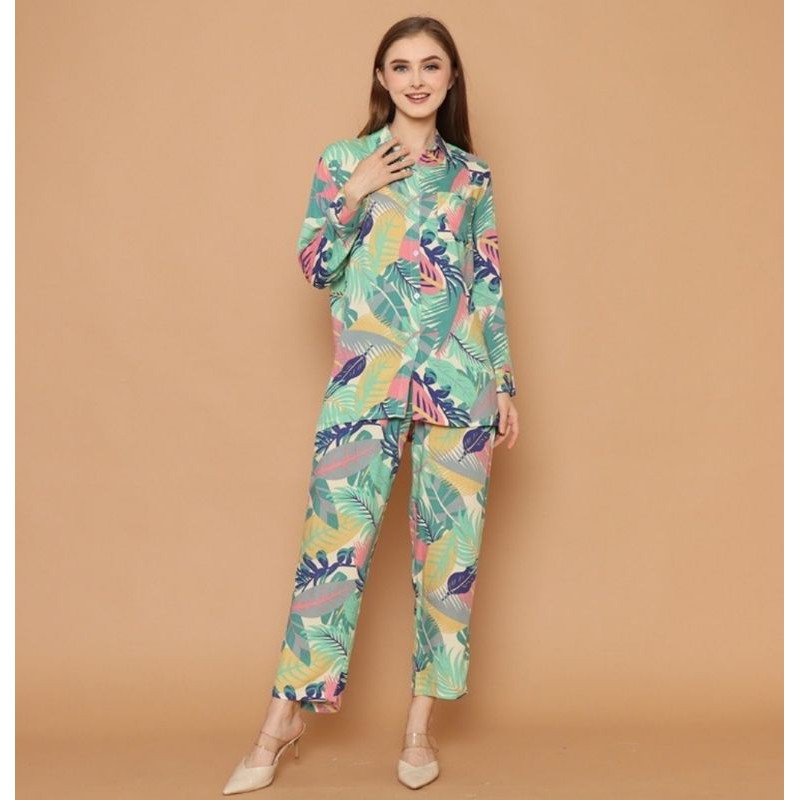 ONE SET RAYON VISCOSE PREMIUM / SETELAN RAYON VISCOSE / PIYAMA KEMEJA BUSUI KEKINIAN