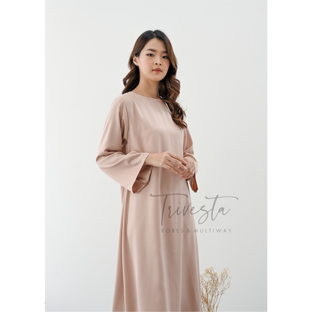 Dress Inner Krah Bulat Satin- White Nude Black-Bisa untuk Dalaman Hijab Manset Gamis Abaya Satin