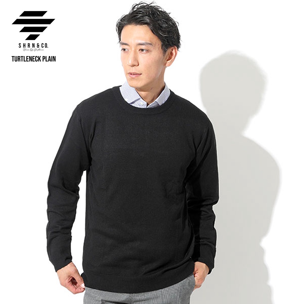 Sweater Polos Pria Bahan Rajut Premium Kerah Bulat Lengan Panjang Polos Hitam