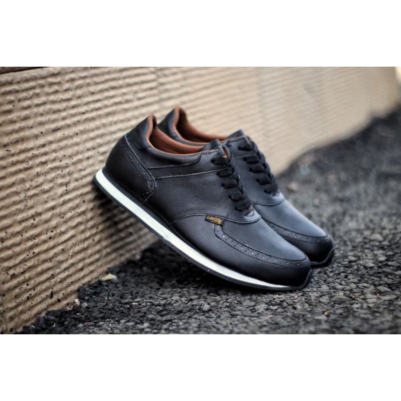 EZRA BLACK -Sepatu Casual Kasual Sneakers Pria Kulit Asli/Cowok/Men Lokal Ori Original Footwear