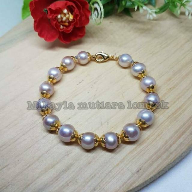 Gelang perak lapis emas mutiara tawar asli Lombok|Gelang mutiara lombok|Mutiara asli|Gelang mutiara