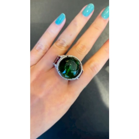 natural [PINK TOPAZ WITH GREEN CAT EYE HQ] cincin unisex mata kucing ring perak silver 925 hand made