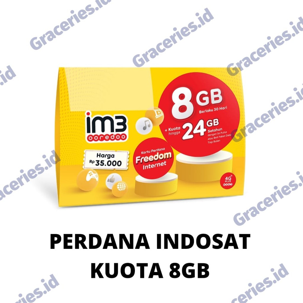 Perdana INDOSAT / ISAT / IM3 Freedom 8GB ORI FULL 24 JAM KUOTA UTAMA 30 hari