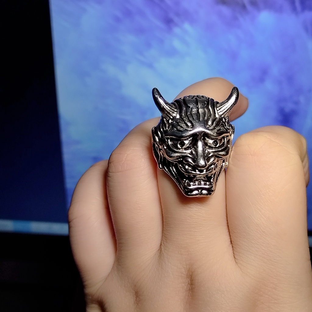 Cincin Model Terbuka Desain Topeng Prajna Tengkorak Gaya Punk Vintage Untuk Pria