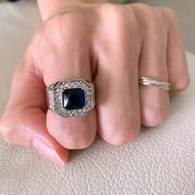 Cincin Pria Perak Elegan Minimalis Blue Saphire Batu Safir Biru