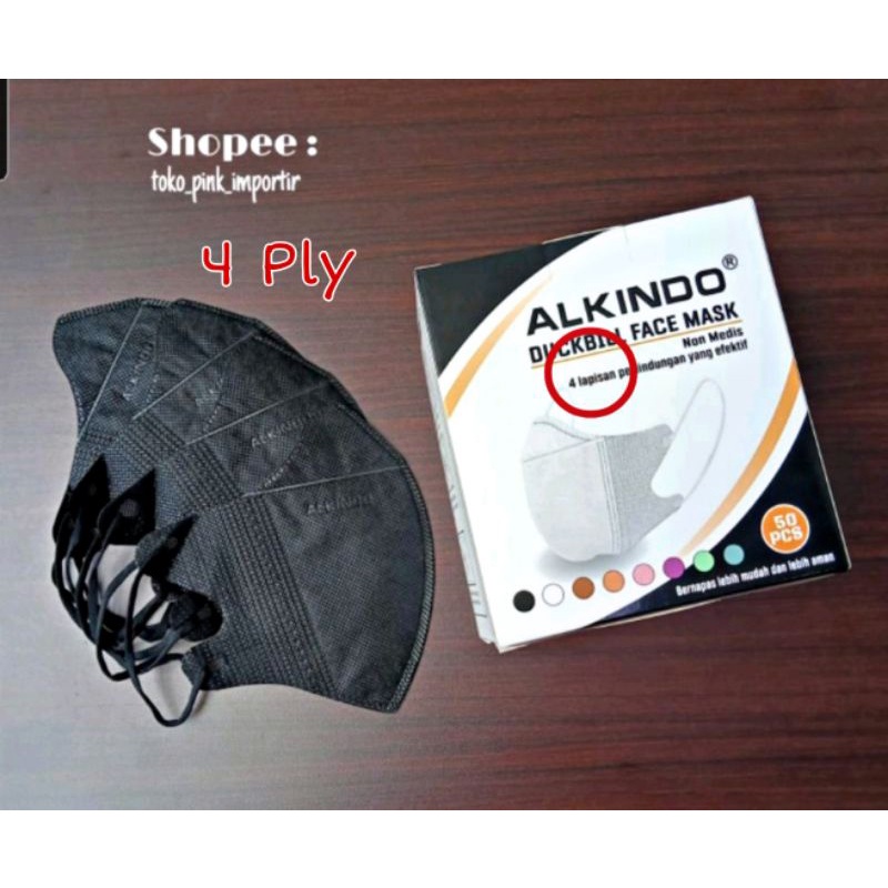 MASKER DUCKBILL DB ALKINDO 4PLY HITAM PUTIH BOX ISI 50 | MASKER DUCKBILL 4PLY ALKINDO MOUSON CAREION CCARE EMBOSS ORIGINAL