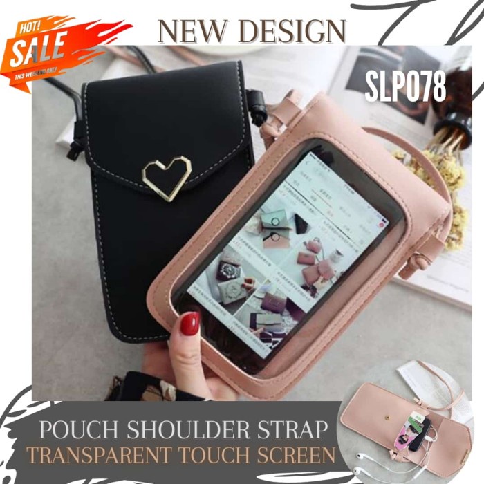 SLP078 - TAS DOMPET SELEMPANG KULIT HP WANITA TRANSPARAN TOUCH SCREEN - BLACK