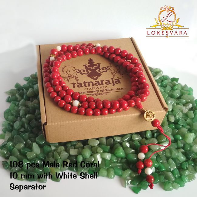 Tasbih/Mala Red Coral 10 mm with White Shell Separator