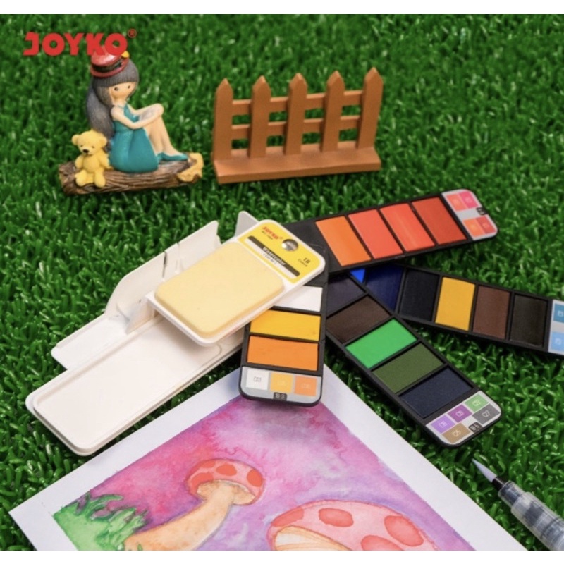 JOYKO WATERCOLOR / CAT AIR WC 1000 - 18 COLOR / WARNA PORTABLE KECIL INCLUDE BRUSH PEN BAGUS