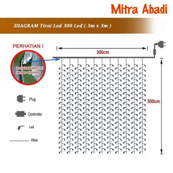 Lampu Natal Tirai LED 300 LED Ukuran 3 m x 3 m