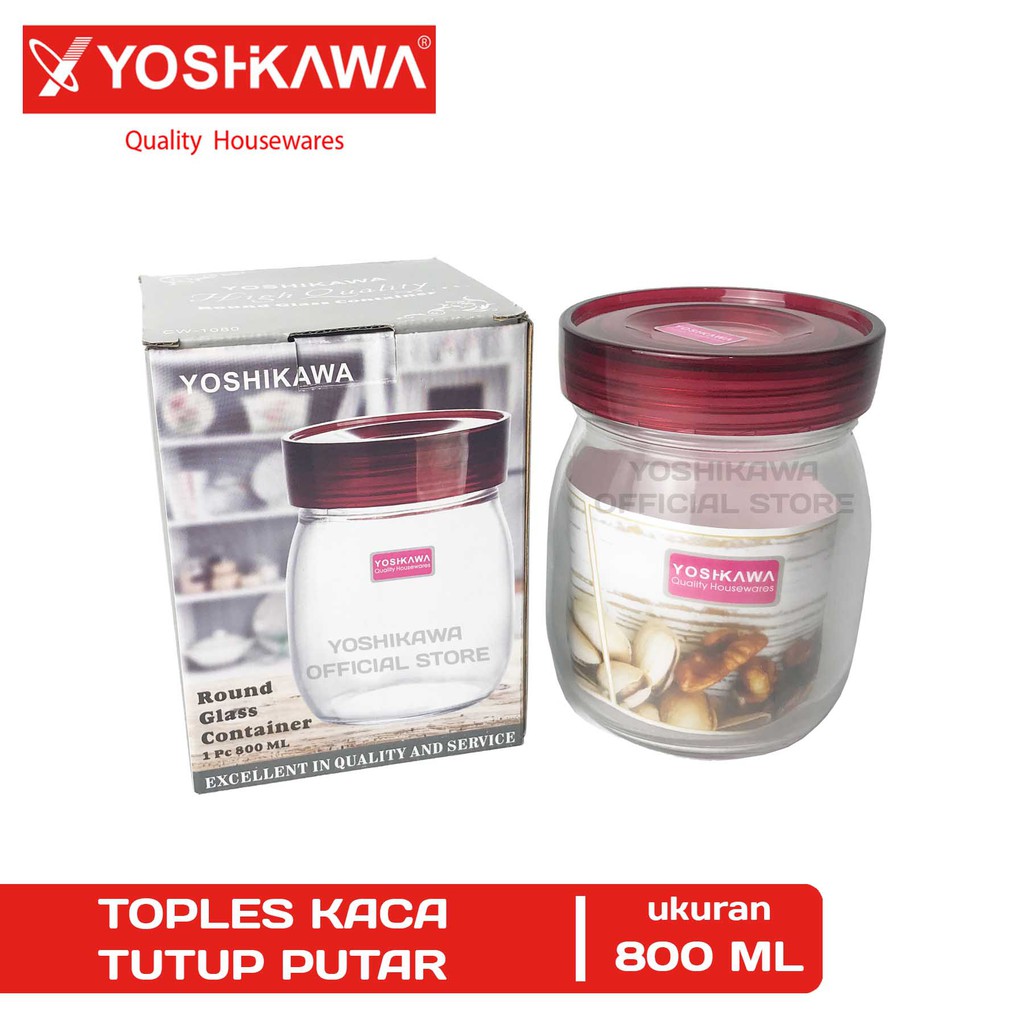 

YOSHIKAWA Toples Kaca Polos Tutup Putar Size S 800 ML Round Glass Container EVL-CW-1080-S Clear