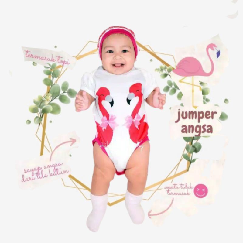Jumper Bayi Angsa Baju Bayi Perempuan Set Topi