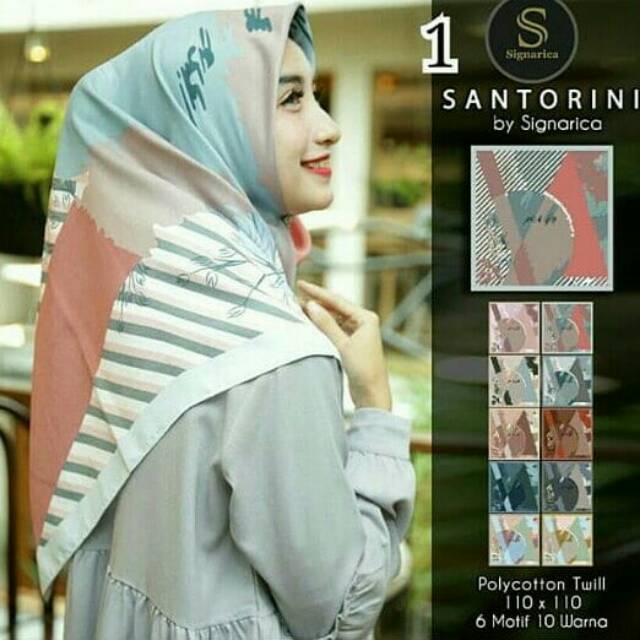 Jilbab Segiempat Motif - Santorini by Signarica