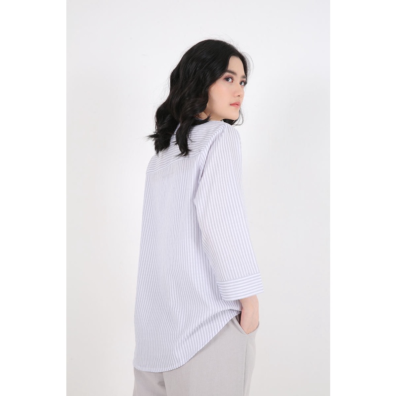 Sorabel - Kenyia Stripe Collar Neck Basic Blouse / Kemeja Wanita Lengan Panjang-7