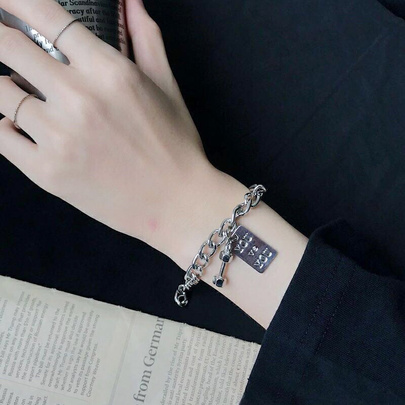 1 Pcs Gelang Couple Pasangan Teman Rantai Logam Titanium Baja Tahan Karat Perak You and Me Bracelet- olo