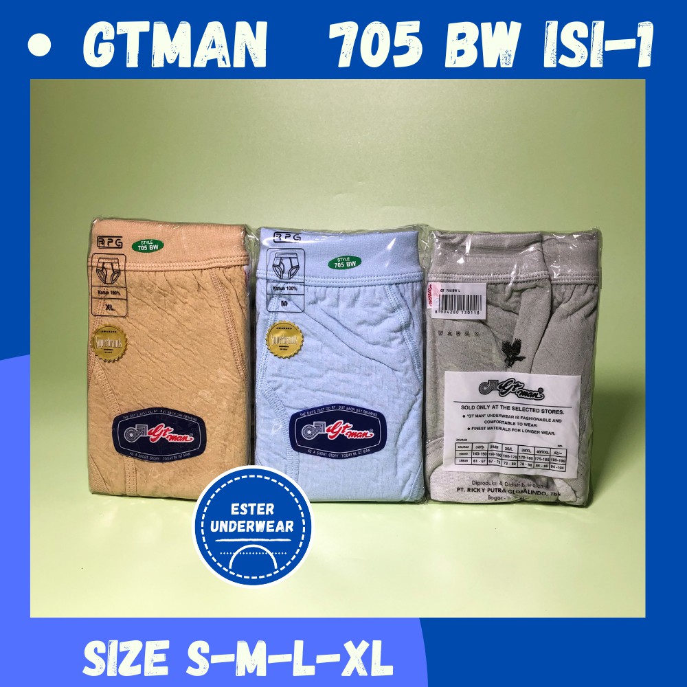 GTMAN Celana Dalam Pria Dewasa GT-705B PUTIH/WARNA ISI-1 Seri Classic Kulit Jeruk