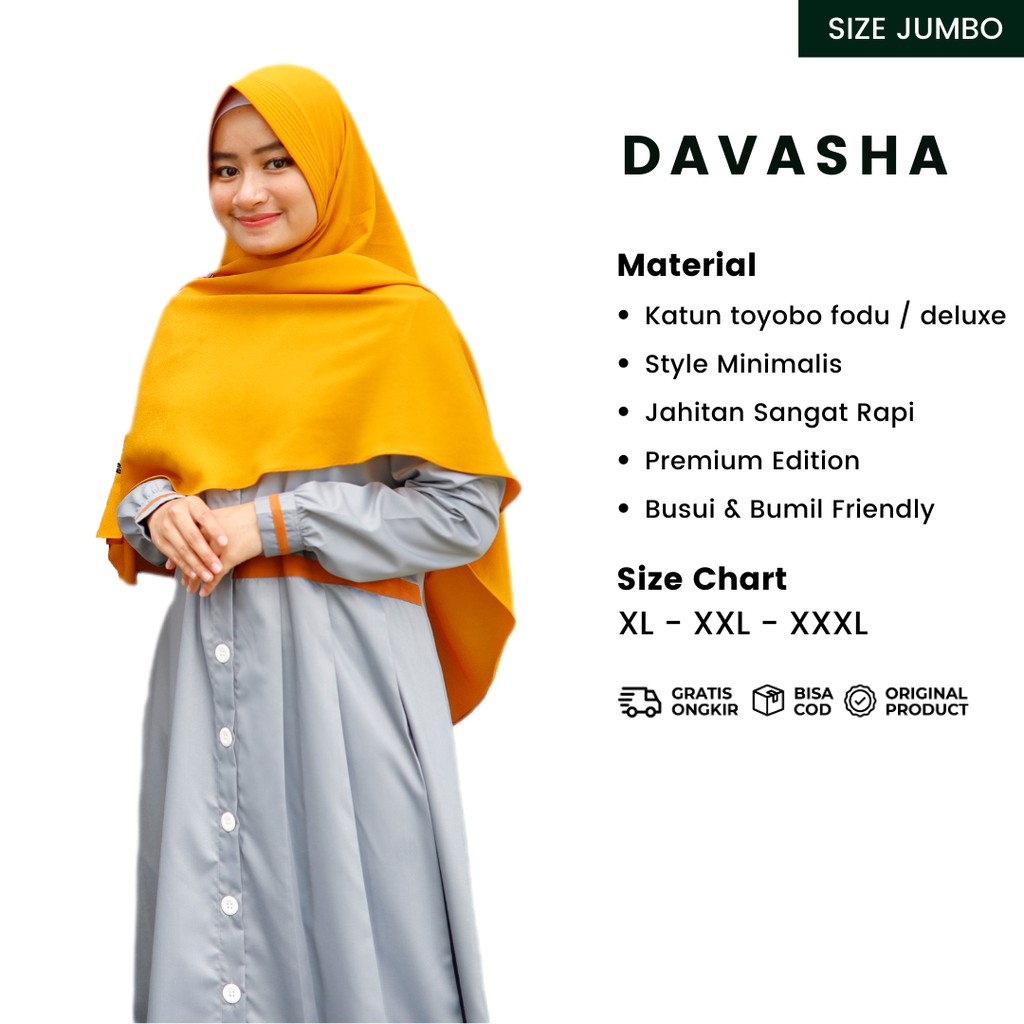 GAMIS JUMBO DRESS SYAR'I DAVASHA WARNA ABU BY DTHREE FASHION