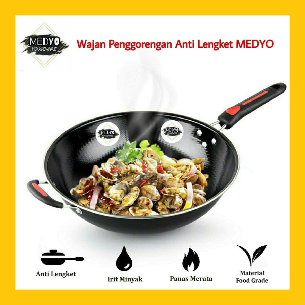 Wajan Enamel Gagang 32 CM / Kuali Hitam Anti Lengket 32 CM MEDYO