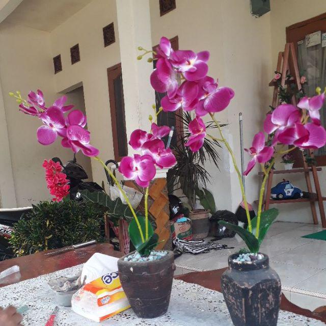  ANGGREK  MEKAR  X2 bunga  plastik palsu artificial home 