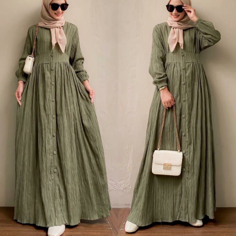 GAMIS CRINGKEL ELIF DRESS MAXY READY BAHAN CRINGKEL AIRFLOW POLOS BUKAN BAHAN URAGIRI UKURAN L XL XX