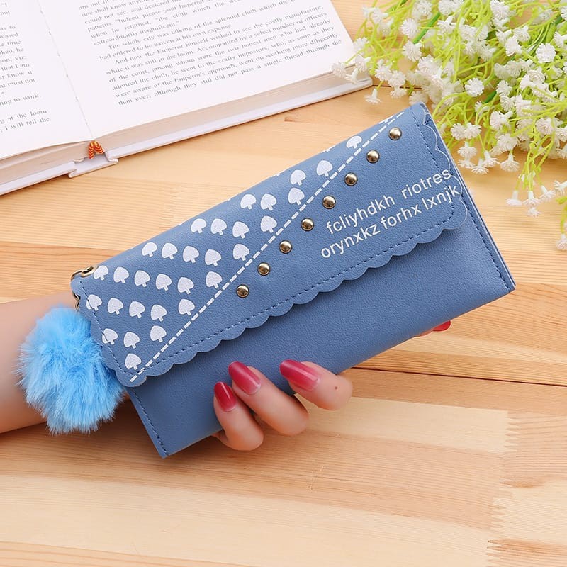 (COD) DOMPET PANJANG WANITA FREE POM-POM DOMPET LIPAT WANITA ❤️❤️MALLSHOPPING❤️❤️