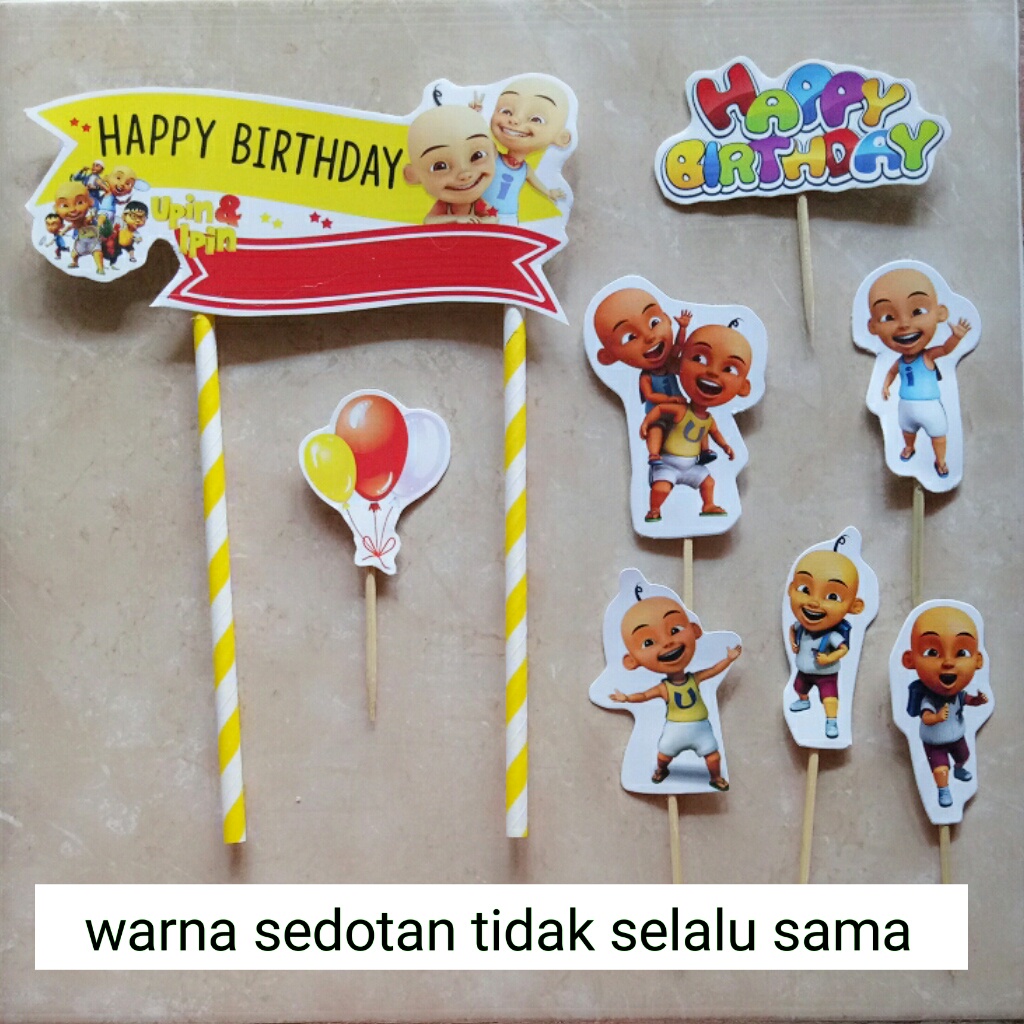 satu set hiasan kue ulang tahun cake topper karakter upin & ipin / Upin Dan Ipin