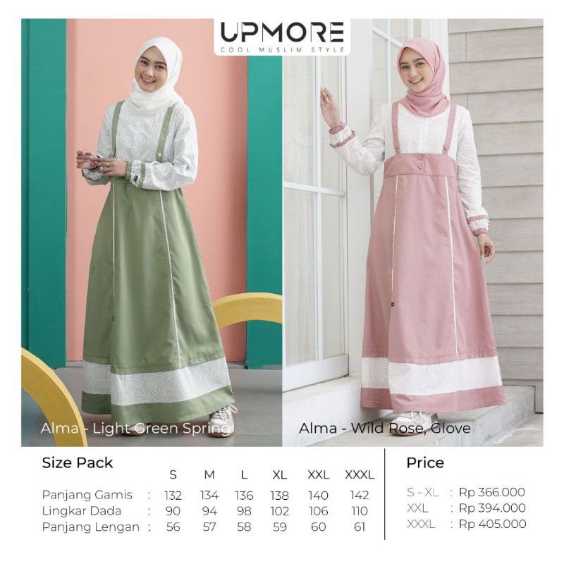 MUTIF UPMORE Gamis ALMA Dress Wanita Muslim Remaja Dewasa Katun Kualitas S-3XL