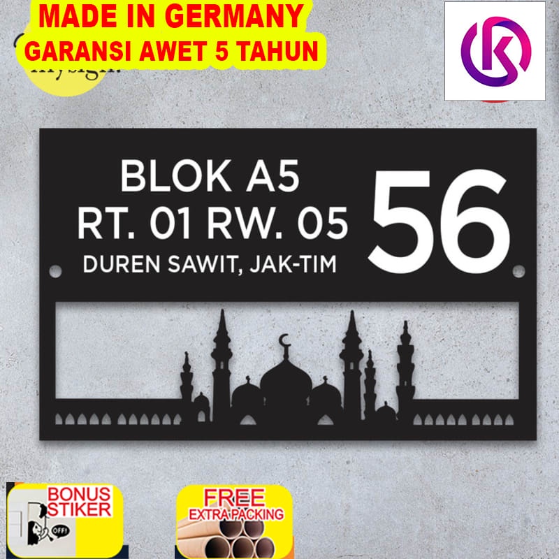

Grosir Custom Nomor Rumah UV Print Laser Cut | Plat Nomor Rumah Modern Mesjid