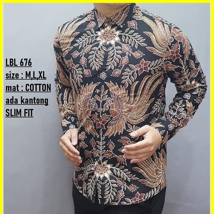 KEMEJA PRIA BATIK LENGAN PANJANG HEM BAHAN KATUN HALUS 40S LBL 676 MEWAH PREMIUM BAJU ELEGANT SIZE M L XL SKU MS JAKARTA