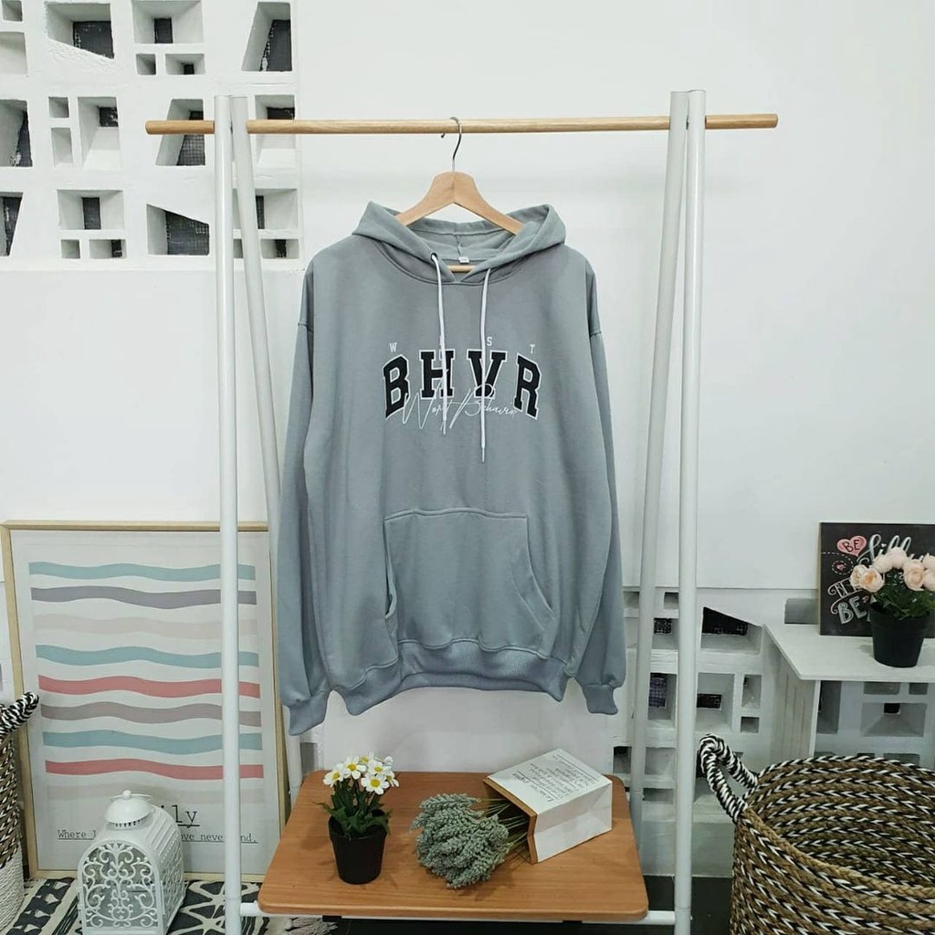 Outwear Oversize BHVR Hoodie Cewek Cowok Unisex Bahan Tebal