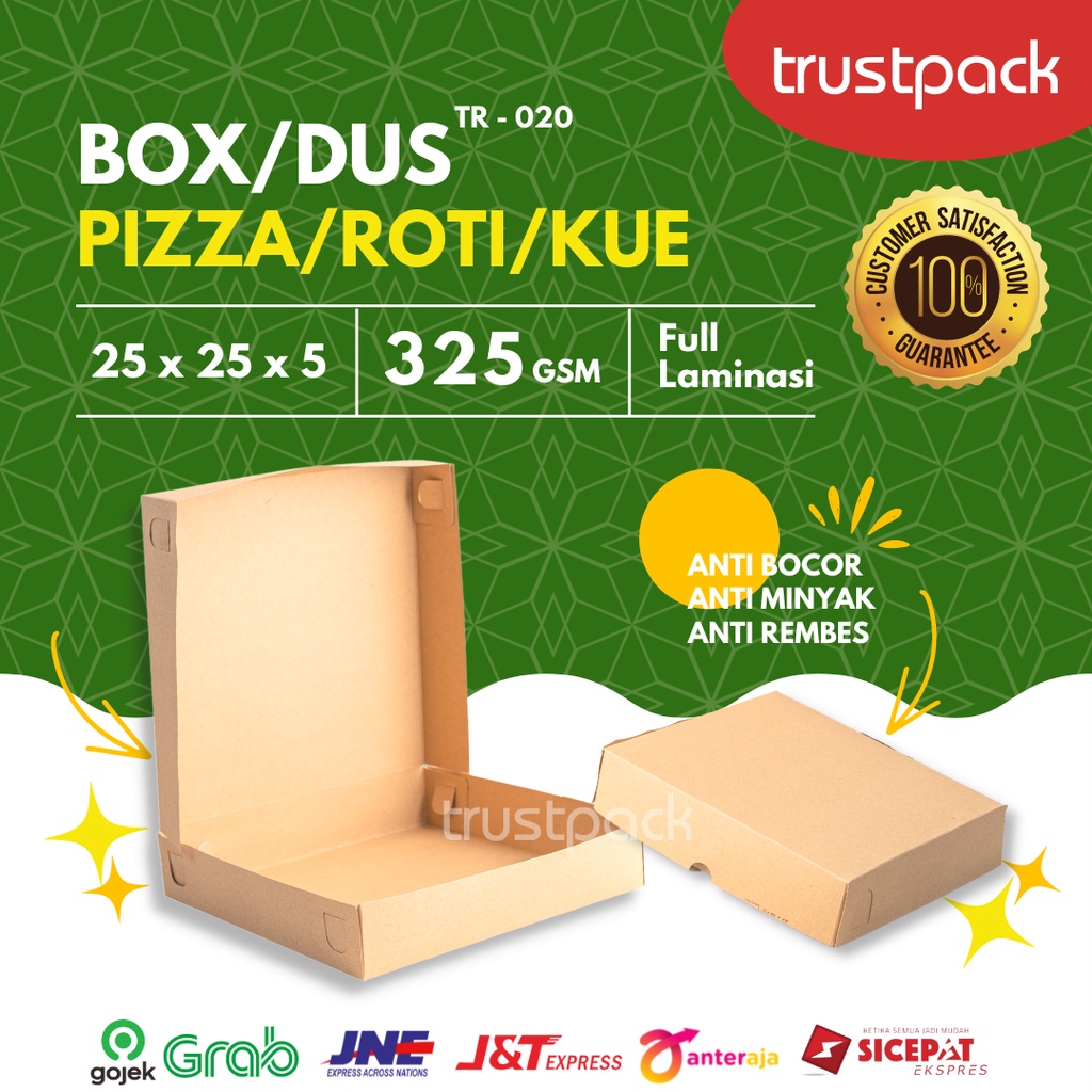 BOX DUS KARDUS KOTAK PIZZA ROTI KUE BROWNIES 25x25x5 cm KRAFT 325 GSM