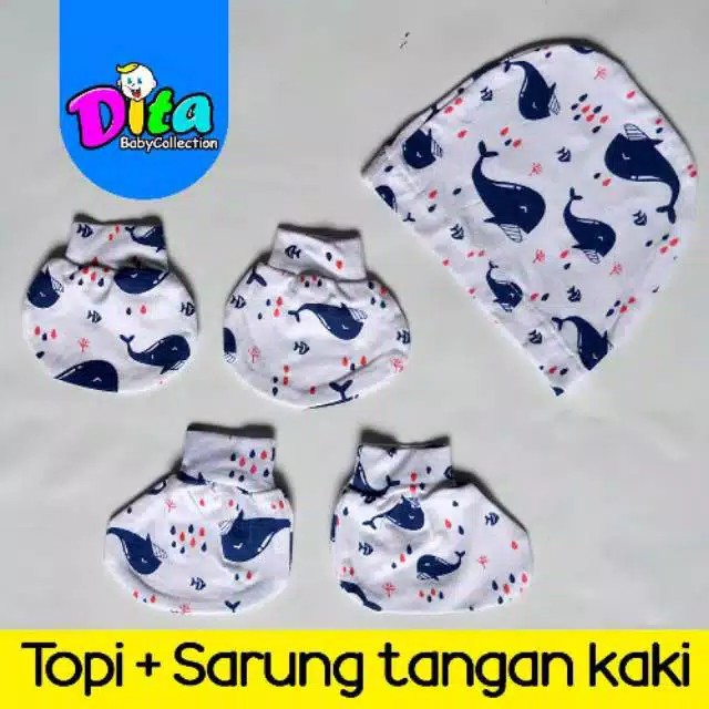 Topi + Sarung Tangan Kaki Perlengkapan Bayi Sarung Tangan Kaki Murah Sarung Tangan Kaki Dita