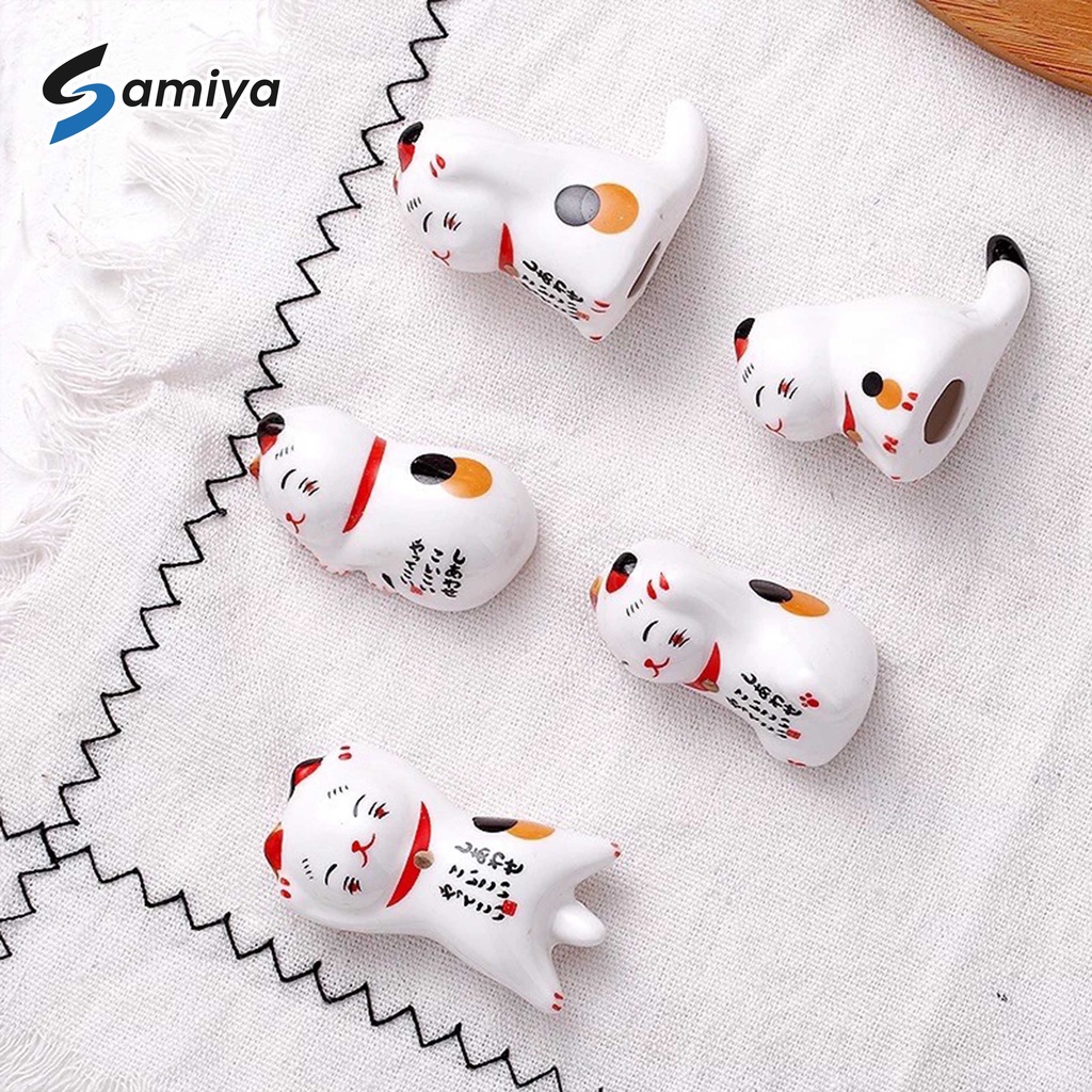 tempat dudukan sumpit model kucing 5in1 / japanese lucky cat chopstick holder / sumpit rest stand