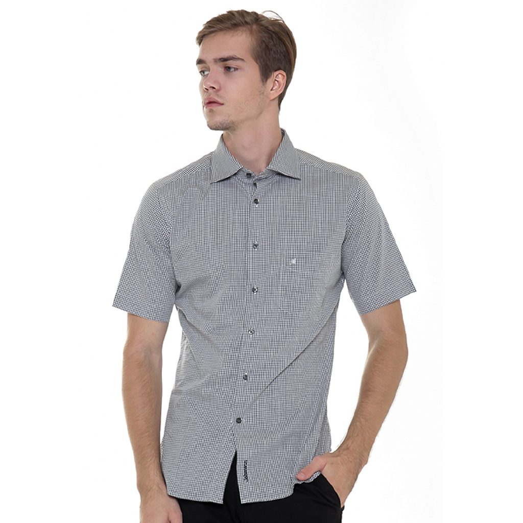 Johnwin - Kemeja Formal - Kemeja Pria - Kotak Hitam - Putih - Slim Fit -  - JFSH.650.W477.475.7C-S/S
