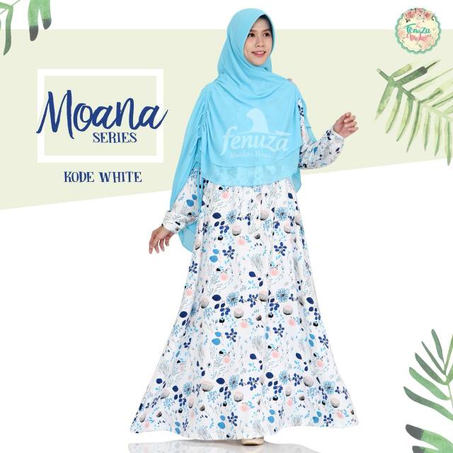 Gamis Moana Mom Ibu Dewasa by Fenuza Kode White Putih Cantik Syari Busui