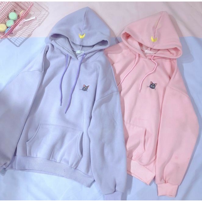 HOODIE WANITA CASUAL LUNA CAT FLEECE TEBAL HALUS KEKINIAN TERBARU,