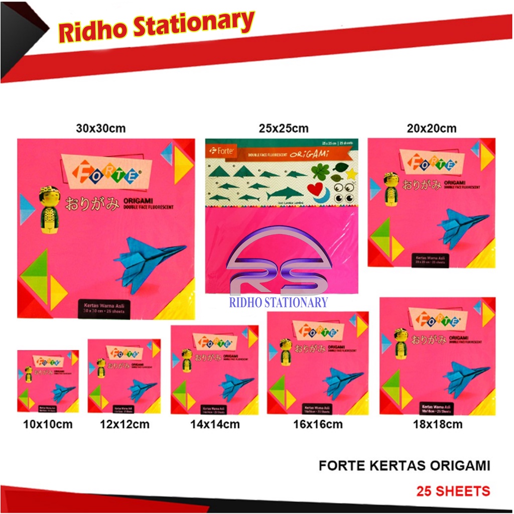 

Kertas Lipat Origami FORTE - Warna 2 Sisi Double Face Fluorescent / Isi 25 lembar