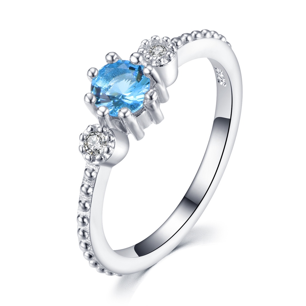 Cincin Sterling Silver 925 Dengan Batu Hias Biru Laut Untuk Wanita Jza058