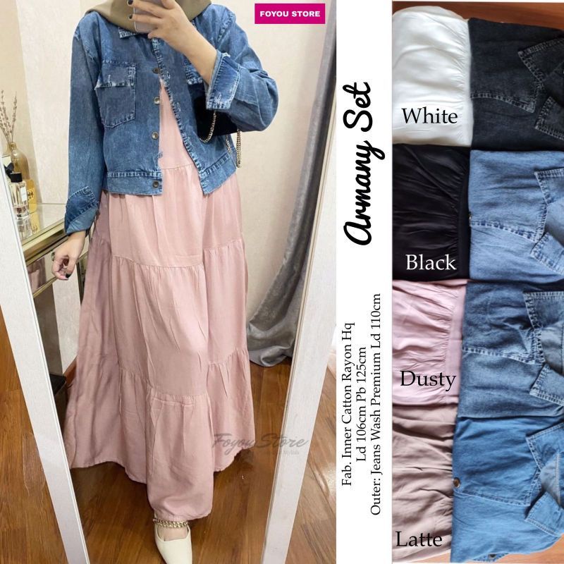 MS COD HILYA SET SETELAN MUSLIM WANITA OUTER JEANS KEKINIAN MODEL BAJU LEBARAN 2024 KEKINIAN TERLARI
