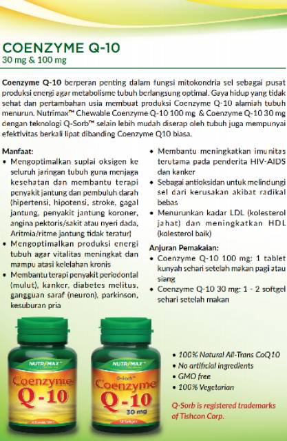 Original Nutrimax Coenzyme Q 10 30mg Isi 30 Softgel Nutrimax Coenzyme Q 10 30mg Antioksidan Indonesia