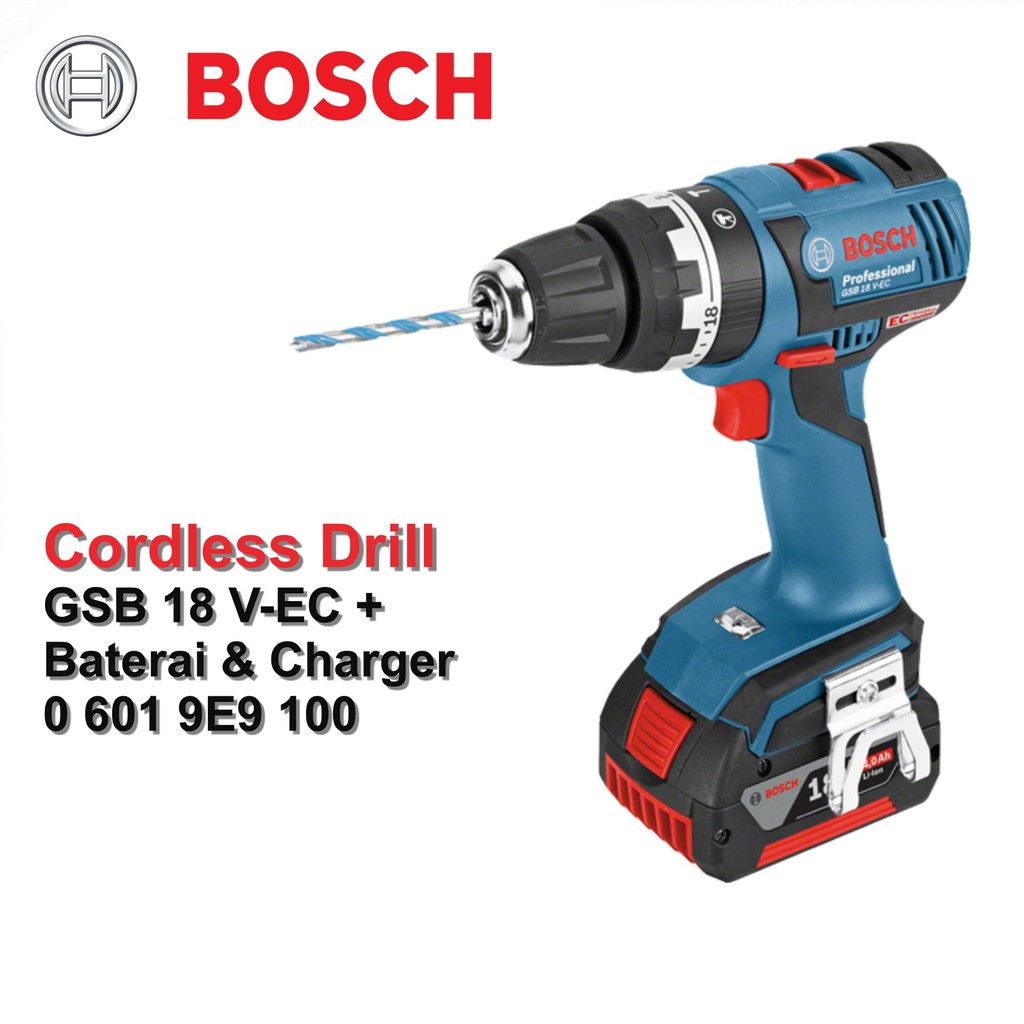 Bosch GSB 18 V-EC Set Mesin Bor Brushless Cordless Baterai