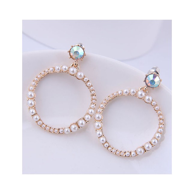 LRC Anting Tusuk Fashion Beige Round Pearl Studs A60083