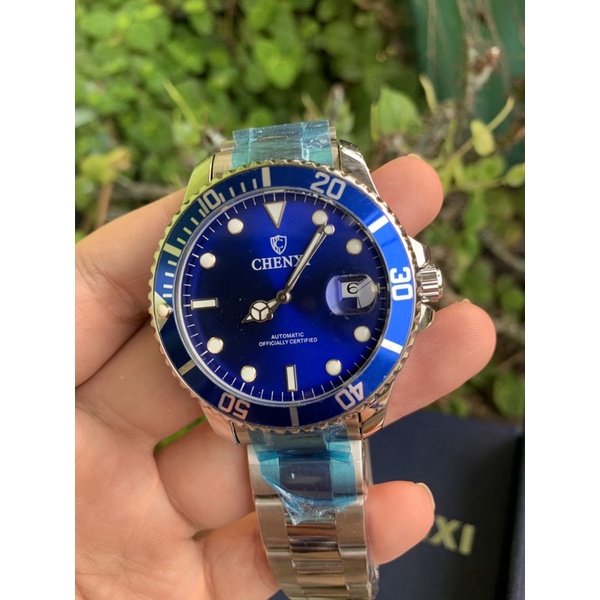 Jam Tangan Pria Mekanik Otomatis Submariner Silver Blue Rotate Bezel Chenxi