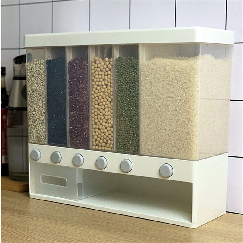 Wadah rak kotak bersekat tempat penyimpanan beras, kacang-kacangan, dan biji-bijian
