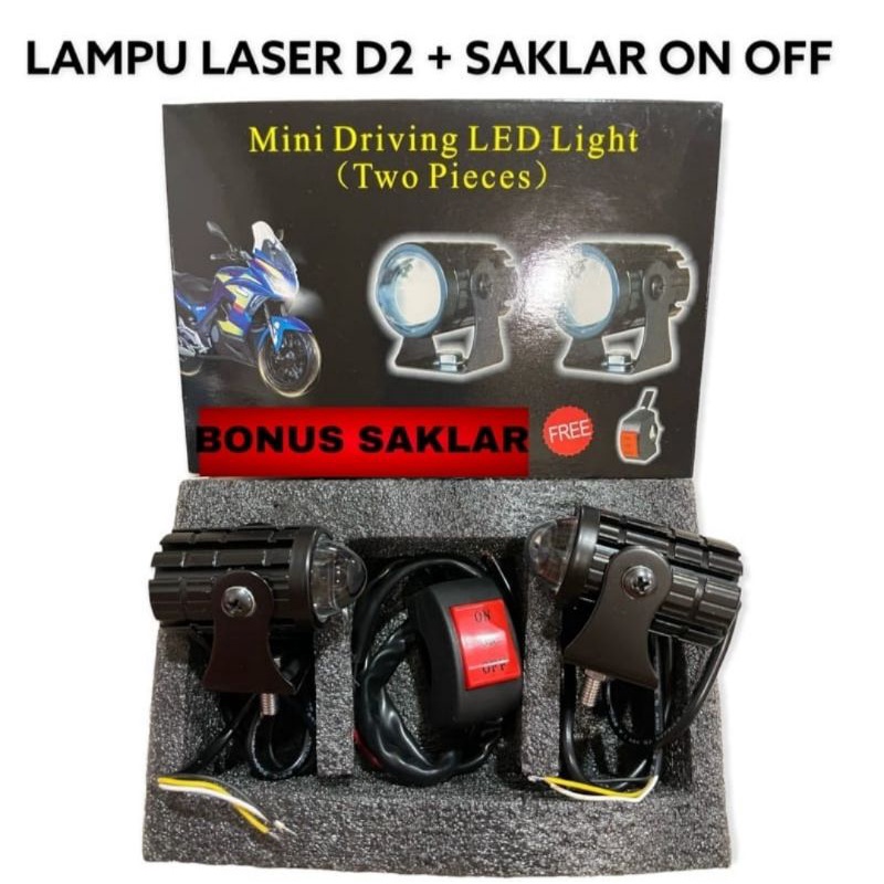 lampu tembak mini driving light d2 laser gun high low putih-kuning | 2 pcs lampu free saklar