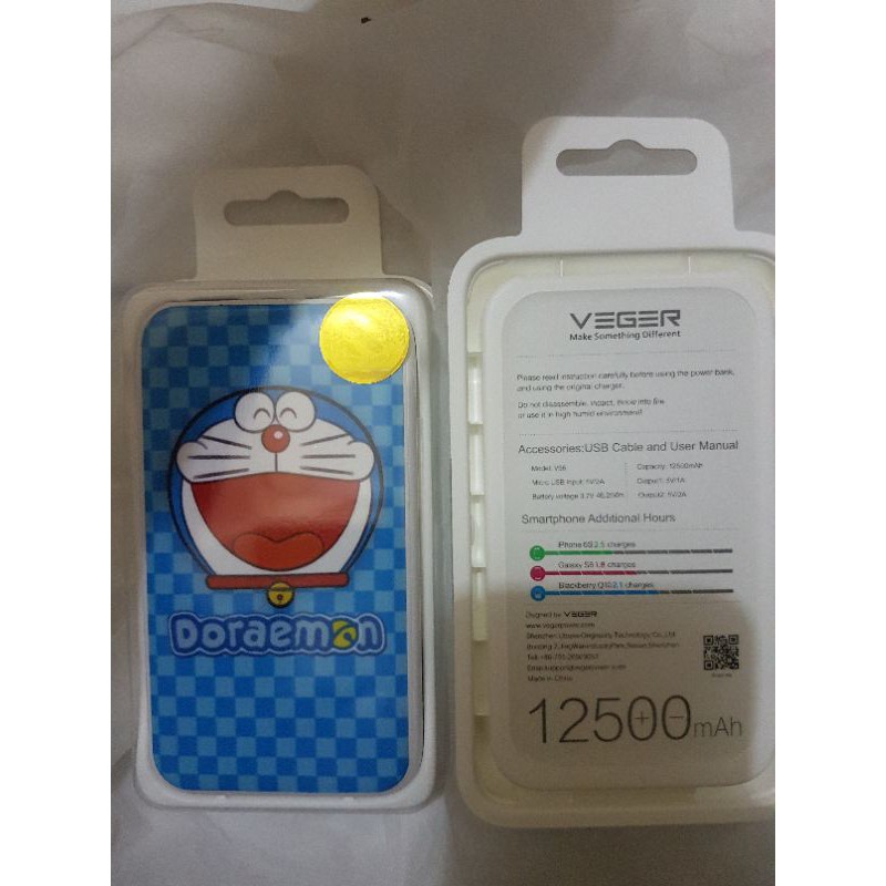 powerbank doraemon veger 12.500mah original