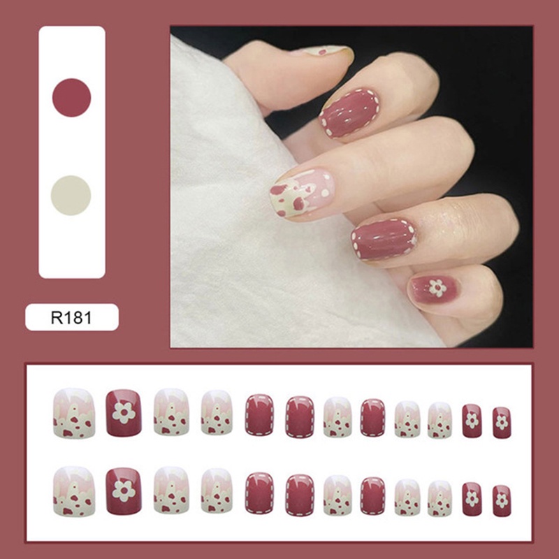 24pcs / Set stiker kuku palsu anti nail air 3d imlek kuku palsu murah pengantin panjang pendek anak bening polos wedding kaki manikur set nail sticker art