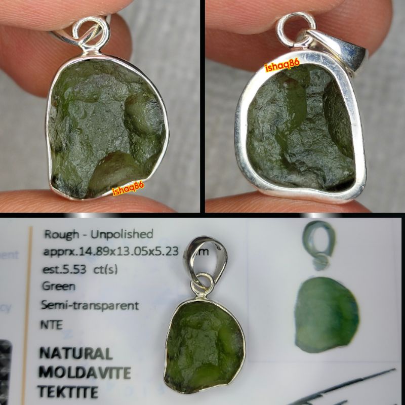 LIONTIN PERAK BATU NATURAL MOLDAVITE MEMO SKYLAB 1456 BATU METEOR ASLI CZECH