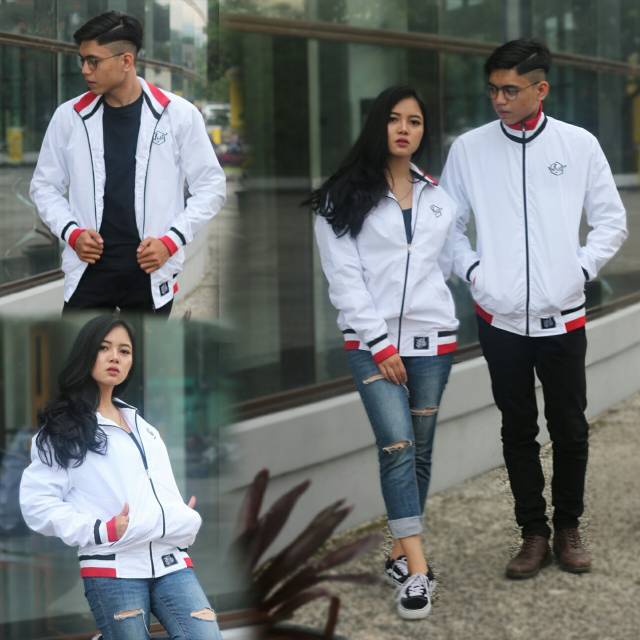 Jaket parasut pria wanita taslan waterproof putih