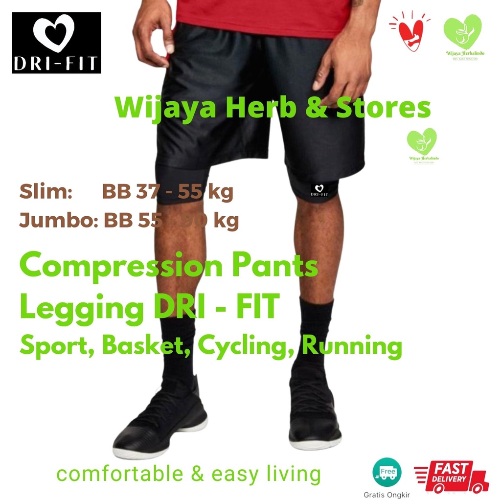 [SPORT] Compression Pants Legging Celana 3/4 Pria Celana Ketat Base Layer  Basket Gowes Olahraga Legging Pria Size Slim &amp; Jumbo